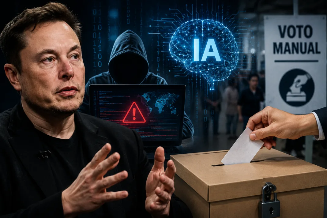 Elon Musk pide voto manual por riesgo de hackeo con IA